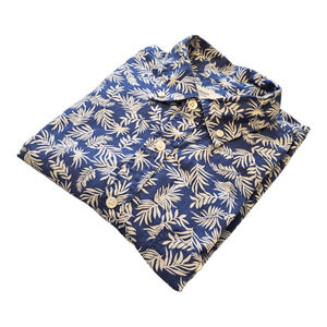 Creep by Hiroshi Awai Shirt Mens Size Medium Blue Palm Leaf Print Button Down